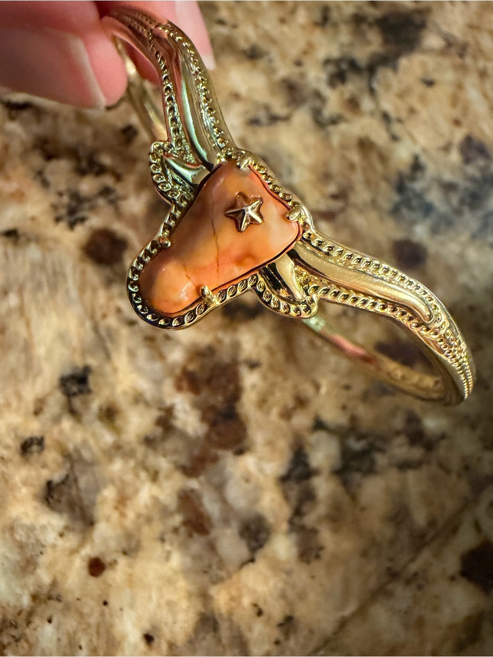 Kendra Scott Longhorn Gold-Tone Orange Stone Bangle cuff Bracelet